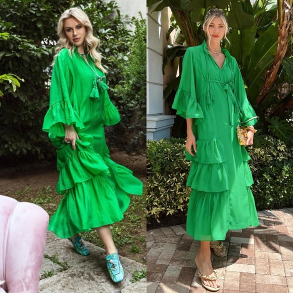 Hu0026M | Dresses | Iris Apfel X Hm Green Ruffle Tassel Detail Kaftan Dress  Size Xs | Poshmark